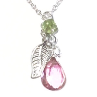 Sterling Silver "Mystic Leaf" Necklace- Pink Quartz & Peridot