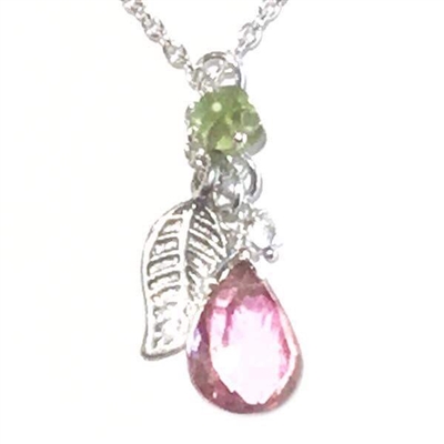 Sterling Silver "Mystic Leaf" Necklace- Pink Quartz & Peridot