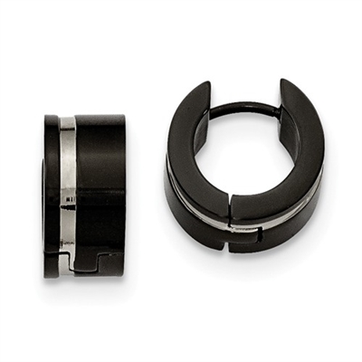 Black IP Plated Stainless Steel Hinged Hoop Earrings