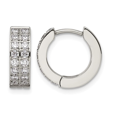 Stainless Steel Huggies w/2 rows of CZs