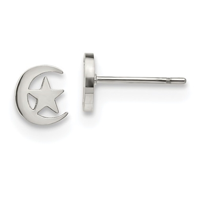 Stainless Steel Post Earrings- Moon & Star