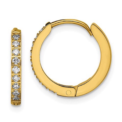 Gold Plated Stainless Steel With Crystals Hinged Hoop Earrings
