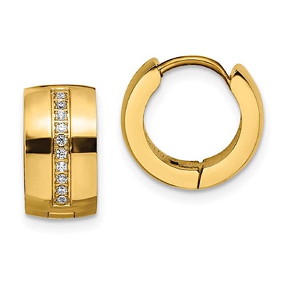 Gold Plated Stainless Steel With Crystals Hinged Hoop Earrings