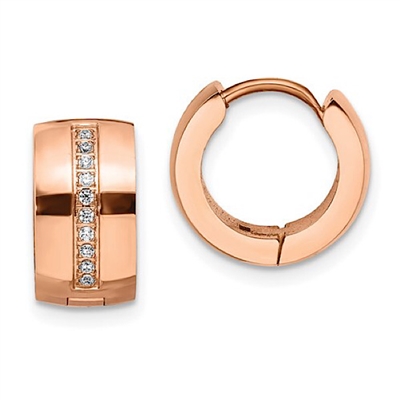 Rose Gold Plated Stainless Steel With Crystals Hinged Hoop Earrings