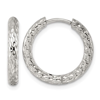 Stainless Steel Textured Hinged Hoop Earrings