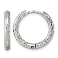 Stainless Steel Textured Hinged Hoop Earrings