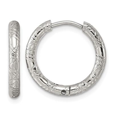 Stainless Steel Textured Hinged Hoop Earrings