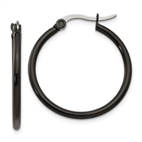Stainless Steel Black IP plated 25mm Hoop Earrings