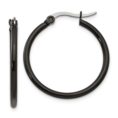 Stainless Steel Black IP plated 25mm Hoop Earrings