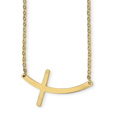 Gold IP Plated Stainless Steel Necklace- Sideways Cross