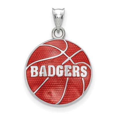 University of Wisconsin-  Red Enamel Basketball - Sterling Silver