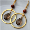 Goldstone &  Smoky Quartz Gold Circle Earrings