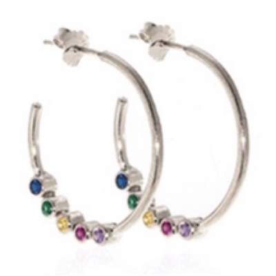 Sterling Silver Post Hoop Earring With Cubic Zircionia