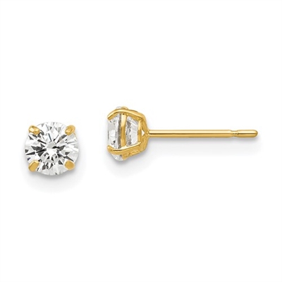 14K Yellow Gold 4mm Round CZ Post Earring