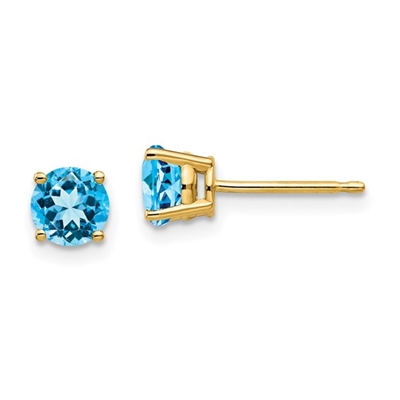 14k Gold Post Earring- Blue Topaz