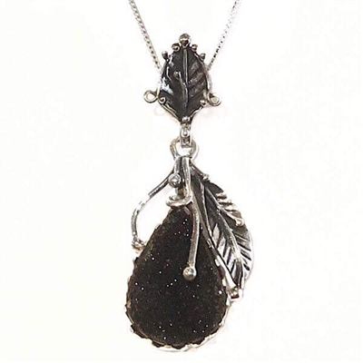 Sterling Silver Pendant/Necklace- Black Onyx Druzy