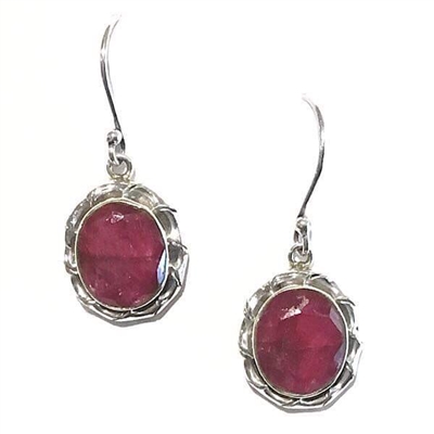 Sterling Silver Dangle Earrings- Ruby