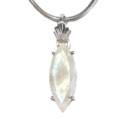 Sterling Silver Pendant/Necklace- Faceted Rainbow Moonstone