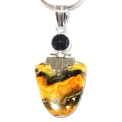Sterling Silver Pendant- Bumble Bee Agate & Black Onyx