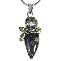 Sterling Silver Pendant- Moss Agate, Peridot & Green Amethyst