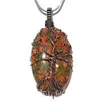 Mixed Metal Wire Wrapped Tree of Life Pendant- Unakite Jasper