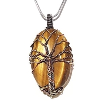 Mixed Metal Wire Wrapped Tree of Life Pendant- Tiger Eye