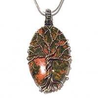 Mixed Metal Wire Wrapped Tree of Life Pendant- Unakite Jasper