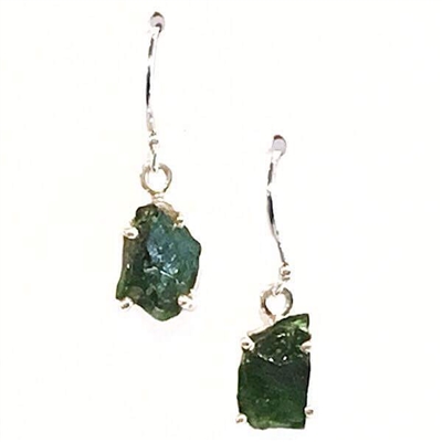 Sterling Silver Dangle Earrings- Rough Emerald