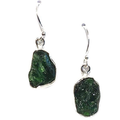 Sterling Silver Dangle Earrings- Rough Cut Emerald