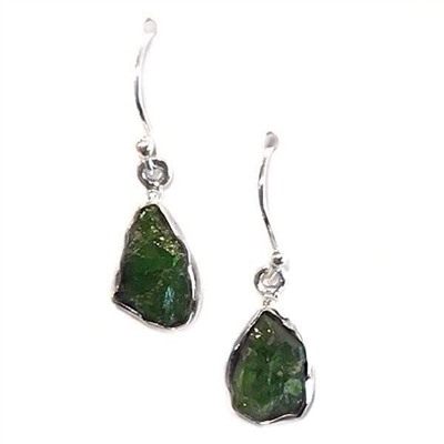 Sterling Silver Dangle Earrings- Rough Emerald