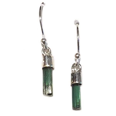 Sterling Silver Dangle Earrings- Green Tourmaline