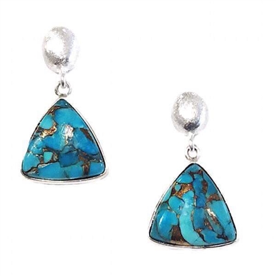 Sterling Silver Post Dangle Earrings- Turquoise with Copper
