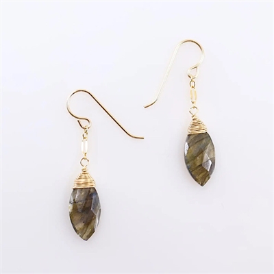 Marquis Cut Labradorite Drop Earrings- Gold Filled