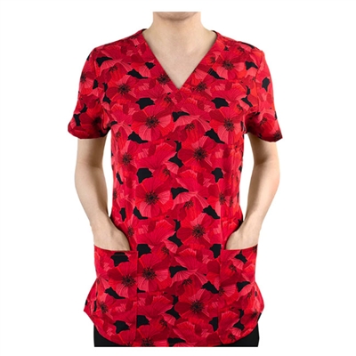 MAEVN 1767-MDN - Women's Midnight Garden Print Scrub Top