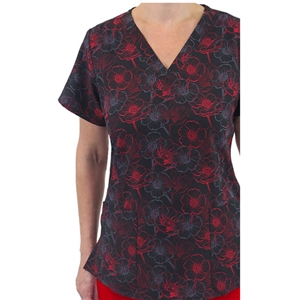 MAEVN - 9810 -MPPS - Women's Midnight Poppies Print Scrub Top