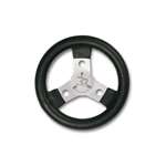 STEERING WHEEL COVERED  WITH IMITATION LEATHER, DIAM.250mm, BLACK COLOR