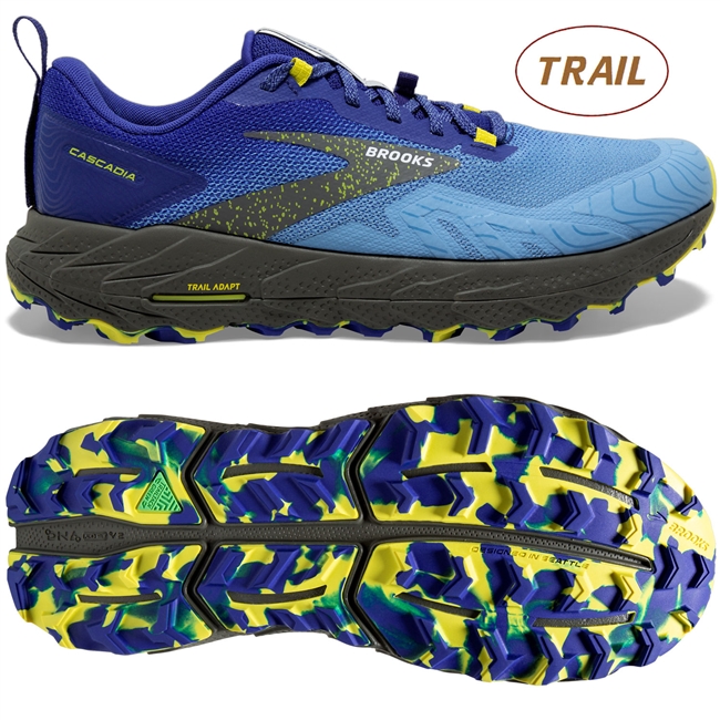 Brooks Cascadia 17 Men's Trail Running Shoe. (Blue/Surf the Web/Sulphur)