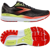 Brooks Ghost 16 Men's Road Running Shoe. (Black/Mandarin Red/Green)