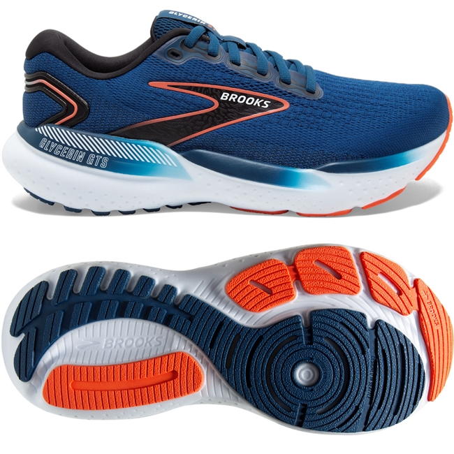 Brooks Glycerin GTS 21 Men's Road Running Shoe. (Blue Opal/Black/Nasturtium)