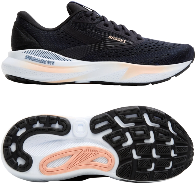 Brooks Adrenaline GTS 24 Women's Road Running Shoe. (Black/Peach/Peacoat)