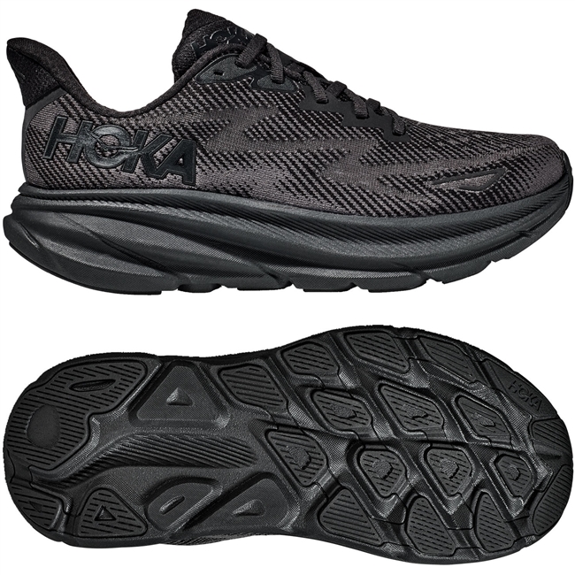 Hoka Clifton 9 Women's Road Running Shoe. (Black/Black)