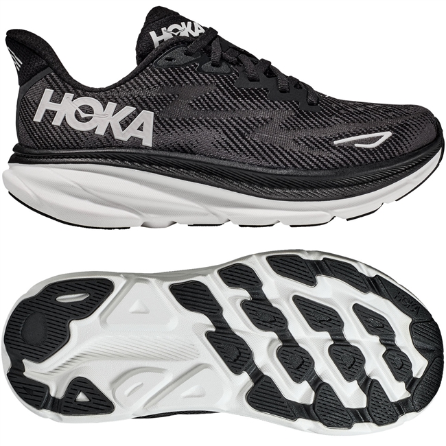 Hoka Clifton 9 Women's Road Running Shoe. (Black/White)