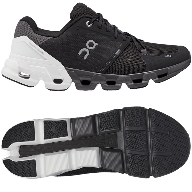 On Cloudflyer 4 Men's Road Running Shoes. (Black/White)