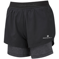 Ron Hill Women's Tech Twin Short. (Black/Charcoal Marl)