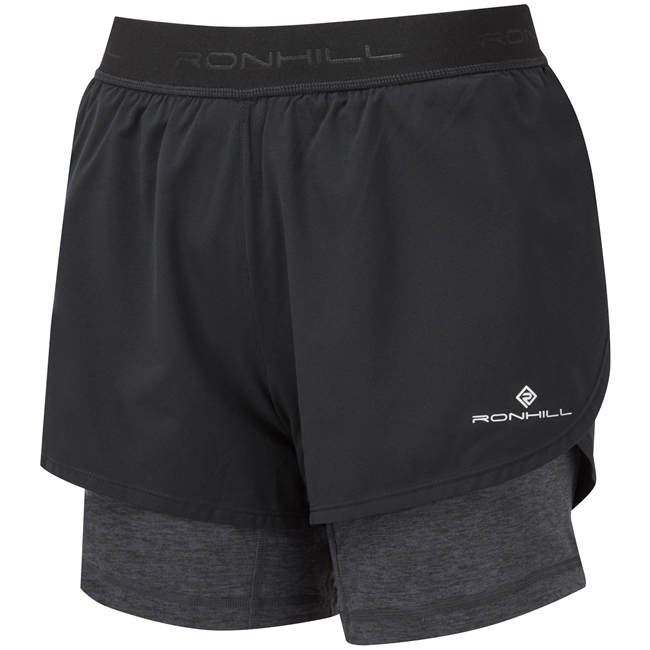 Ron Hill Women's Tech Twin Short. (Black/Charcoal Marl)