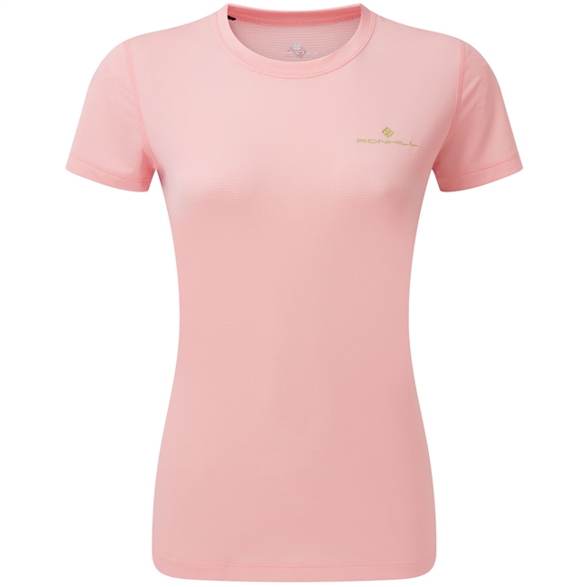 Ron Hill Women's Tech Short Sleeve Tee. (Bubblegum/Moss)