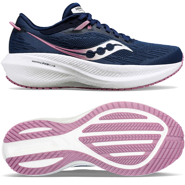 Saucony Triumph 21 Women's Road Running Shoe. (Navy/Orchid)