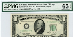 2010-GW Wide, $10 Federal Reserve Note Chicago, 1950