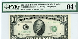 2010-HN Narrow, $10 Federal Reserve Note St. Louis, 1950