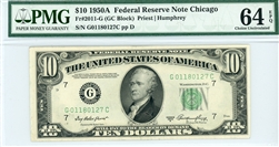 2011-G (GC Block), $10 Federal Reserve Note Chicago, 1950A